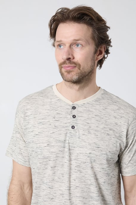 Mid Grey Short Sleeve Slub Grandad Neck T-Shirt - Image 4