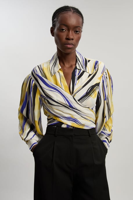 Brush Stroke Print Twill Woven Wrap Shirt - Image 2