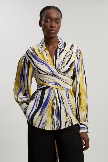 Brush Stroke Print Twill Woven Wrap Shirt - Image 3