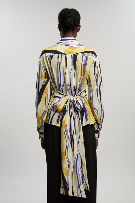 Brush Stroke Print Twill Woven Wrap Shirt - Image 4
