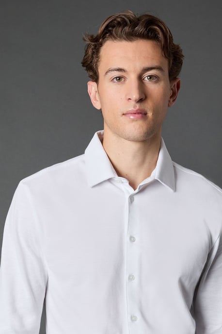 White Pique Slim Fit Long Sleeve Shirt - Image 2