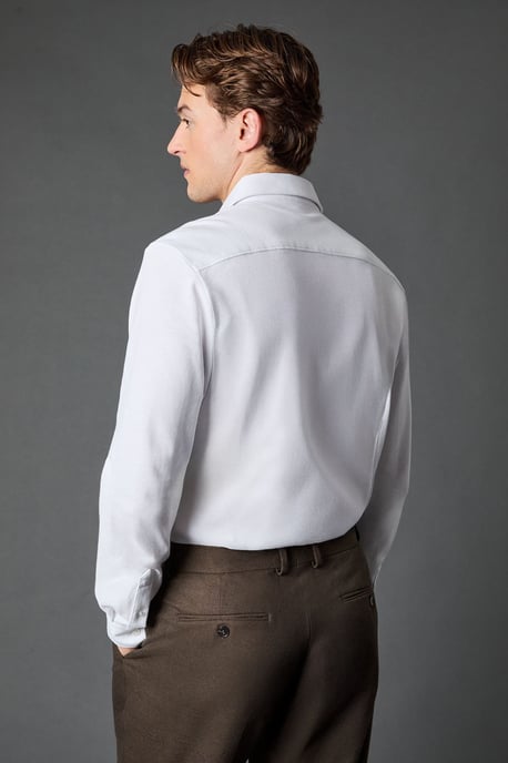 White Pique Slim Fit Long Sleeve Shirt - Image 3
