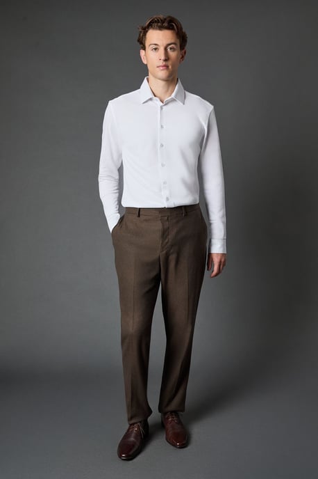 White Pique Slim Fit Long Sleeve Shirt - Image 4