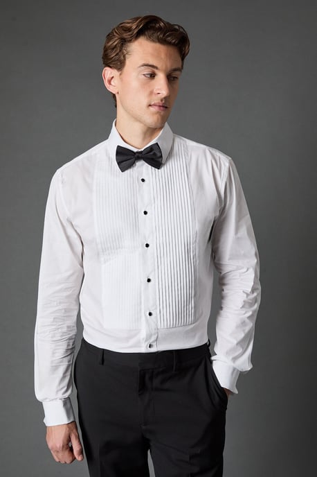 White Pleat Front Tailored Fit Long Sleeve Dress Shirt - Image 1