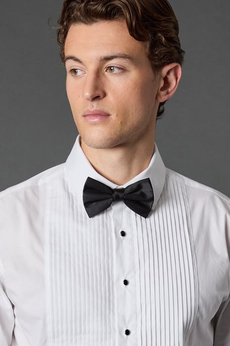 White Pleat Front Tailored Fit Long Sleeve Dress Shirt - Image 2