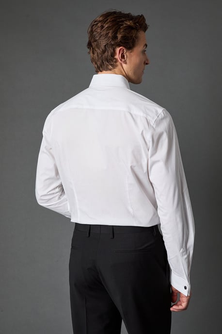 White Pleat Front Tailored Fit Long Sleeve Dress Shirt - Image 3