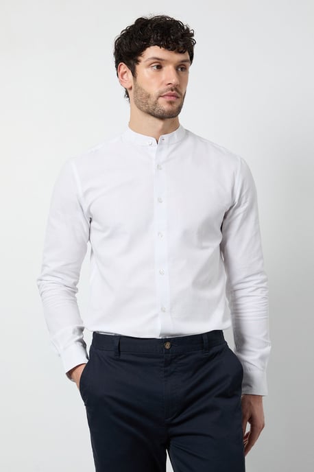 White Oxford Grandad Long Sleeve Shirt - Image 1