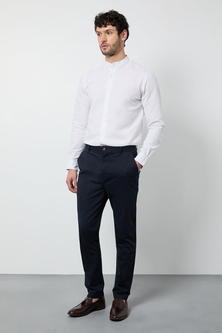 White Oxford Grandad Long Sleeve Shirt - Image 2