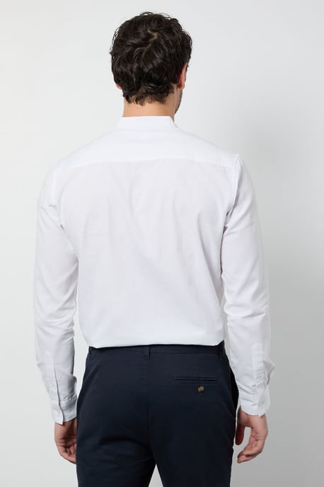 White Oxford Grandad Long Sleeve Shirt - Image 3