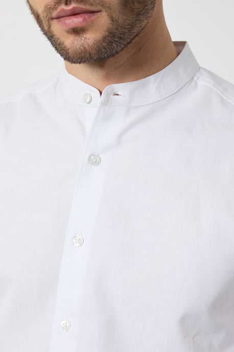White Oxford Grandad Long Sleeve Shirt - Image 5