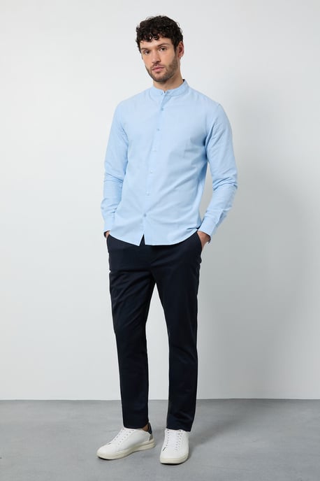 Light Blue Oxford Grandad Long Sleeve Shirt - Image 2