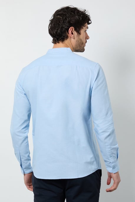 Light Blue Oxford Grandad Long Sleeve Shirt - Image 3