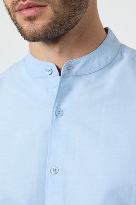 Light Blue Oxford Grandad Long Sleeve Shirt - Image 5