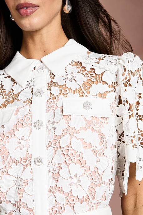 Lace Shirt Mini Belted Dress - Image 5