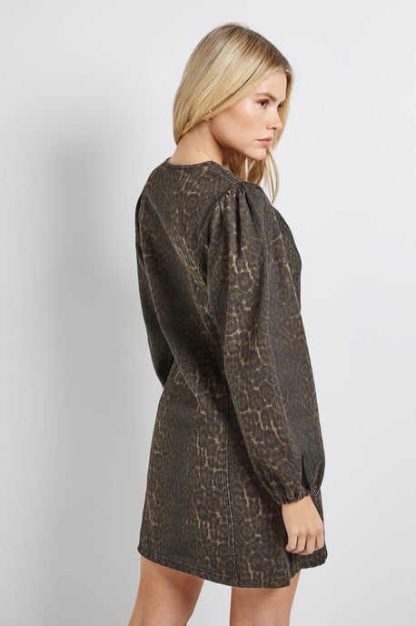 Leopard Zip Front Denim Mini Dress - Image 3