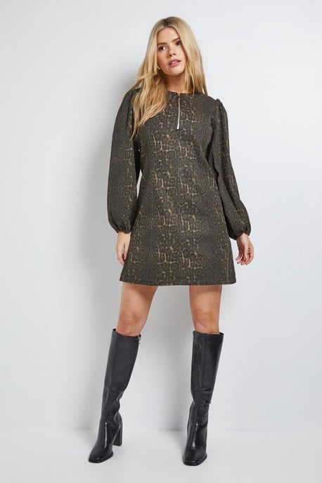 Leopard Zip Front Denim Mini Dress - Image 4