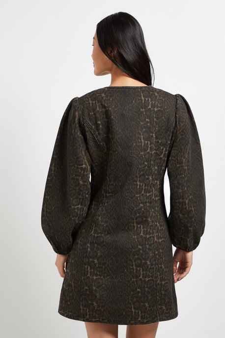 Petite Leopard Zip Front Denim Mini Dress - Image 3