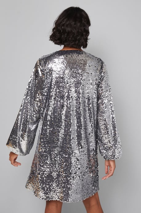 Mixed Sequin V Neck Shift Dress - Image 3