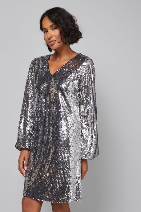 Mixed Sequin V Neck Shift Dress - Image 4
