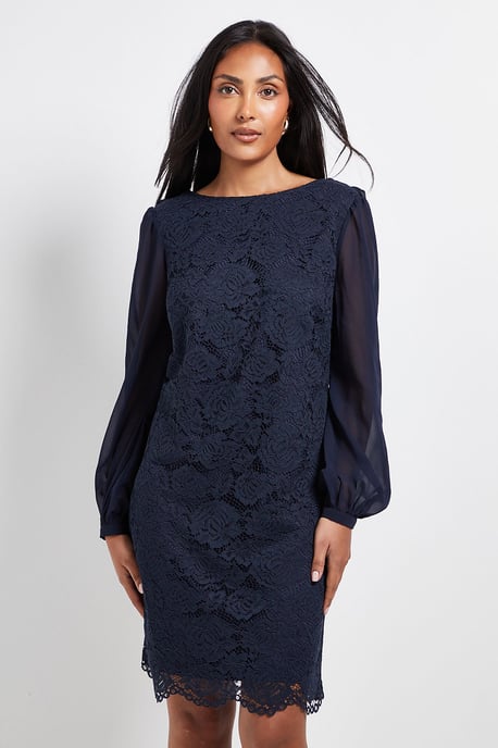 Petite Lace Chiffon Cowl Back Shift Dress - Image 1