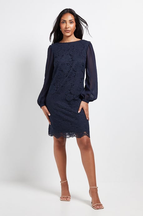 Petite Lace Chiffon Cowl Back Shift Dress - Image 2