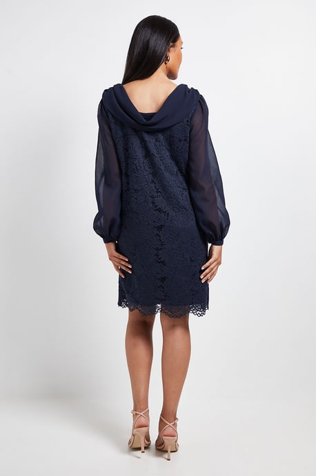 Petite Lace Chiffon Cowl Back Shift Dress - Image 3