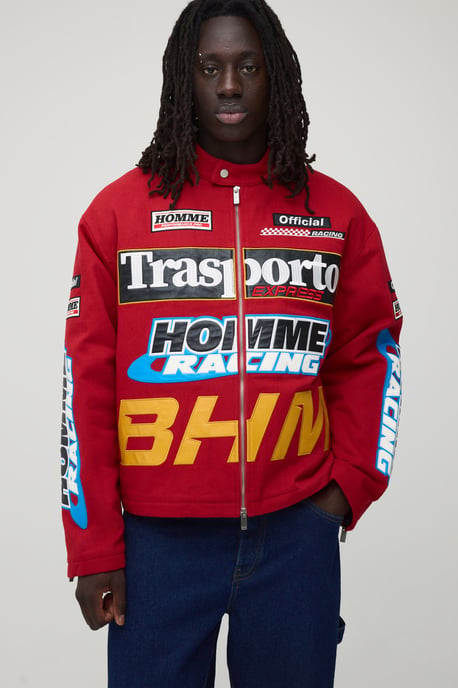 Boxy Fit Twill Applique Moto Jacket - Image 1
