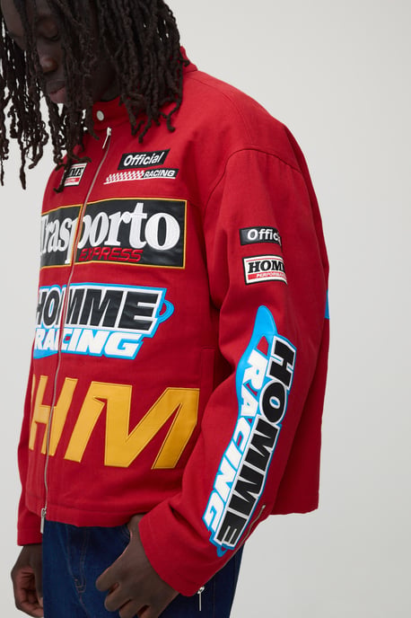 Boxy Fit Twill Applique Moto Jacket - Image 2