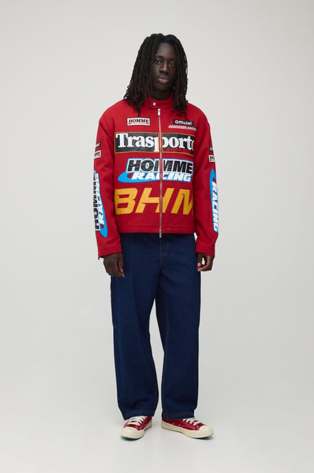 Boxy Fit Twill Applique Moto Jacket - Image 4