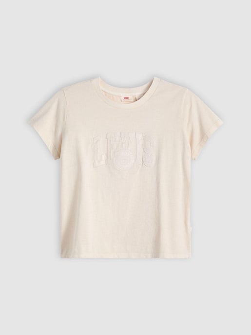 Womens Srt Applique Varsity Logo White Swan Graphic Print Boxy T-Shirt - Image 1