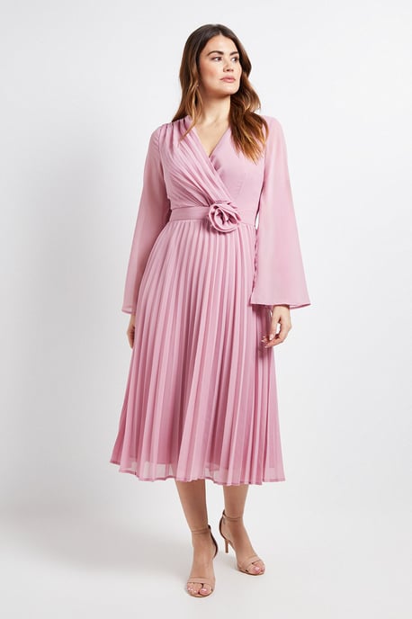 Cape Sleeve Pleated Corsage Midi Dress - Image 1