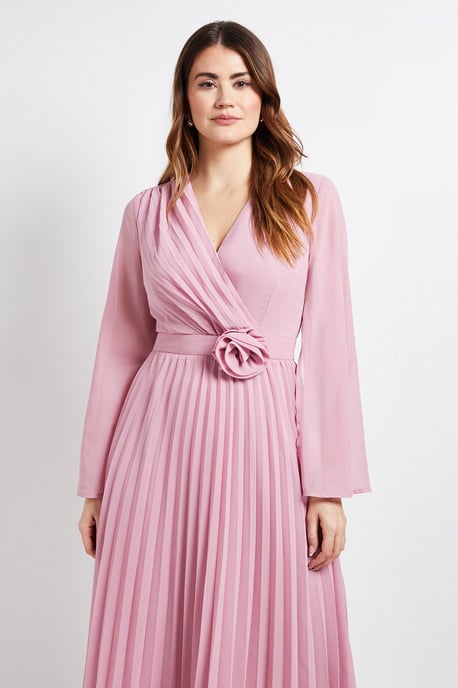 Cape Sleeve Pleated Corsage Midi Dress - Image 2