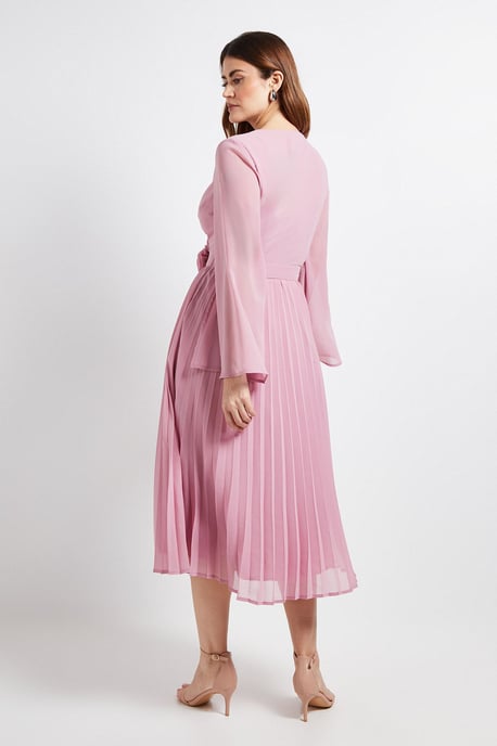 Cape Sleeve Pleated Corsage Midi Dress - Image 3
