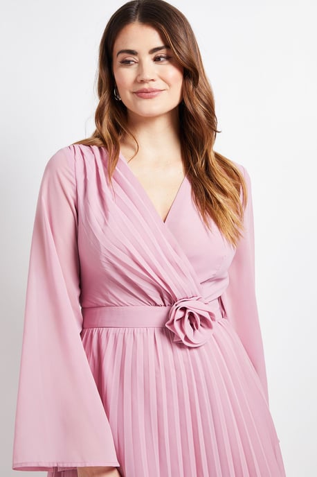 Cape Sleeve Pleated Corsage Midi Dress - Image 4