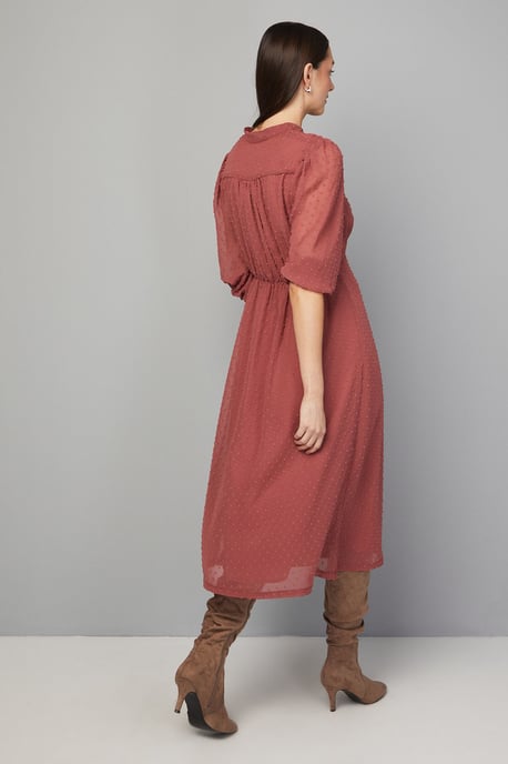 Dobby Pleat Detail Button Midi Dress - Image 3