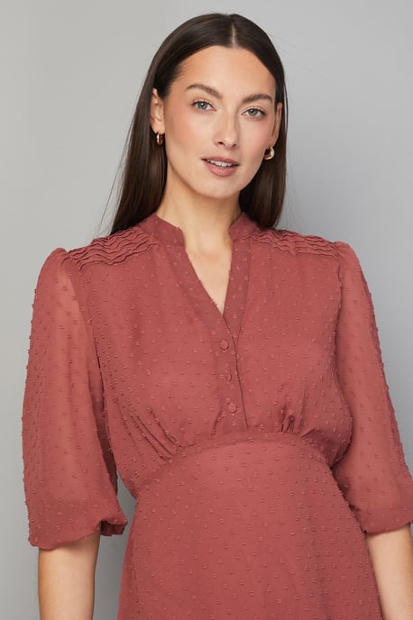 Dobby Pleat Detail Button Midi Dress - Image 4