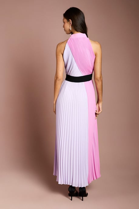 Colour Block Pleated Contrast Belt Maxi Dress - Image 3