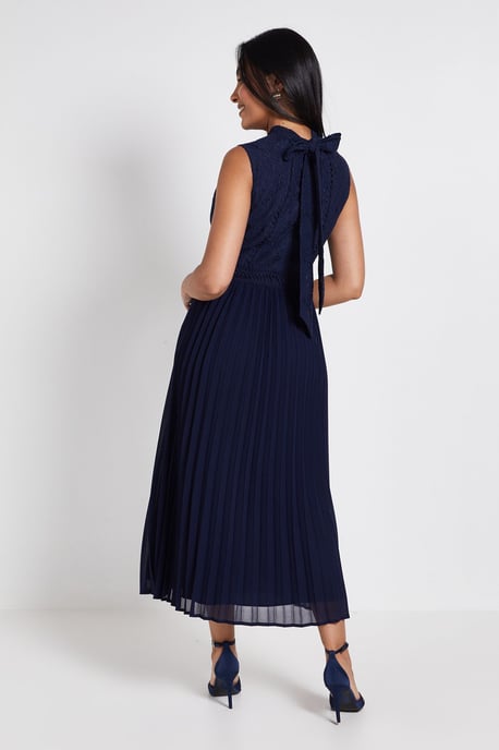 PETITE LACE INSERT PLEATED MIDI DRESS - Image 3