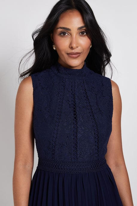 PETITE LACE INSERT PLEATED MIDI DRESS - Image 4
