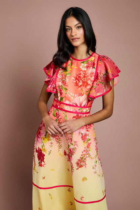 Petite Placement Print Frill Sleeve Midi Dress - Image 2