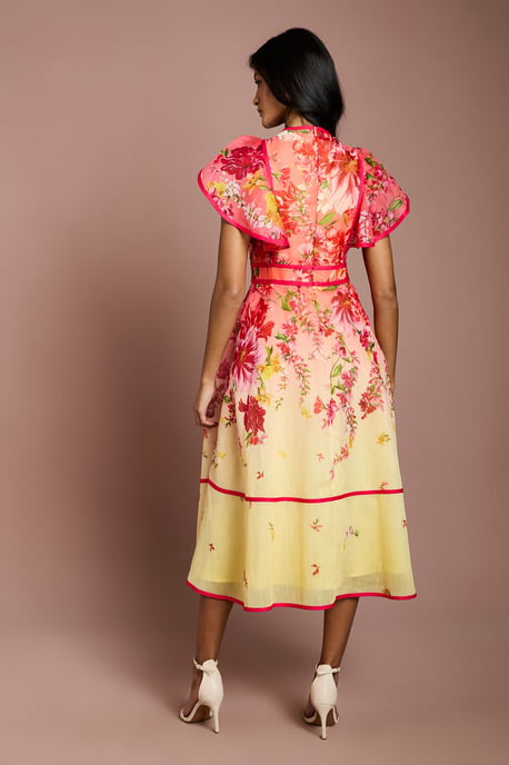 Petite Placement Print Frill Sleeve Midi Dress - Image 3