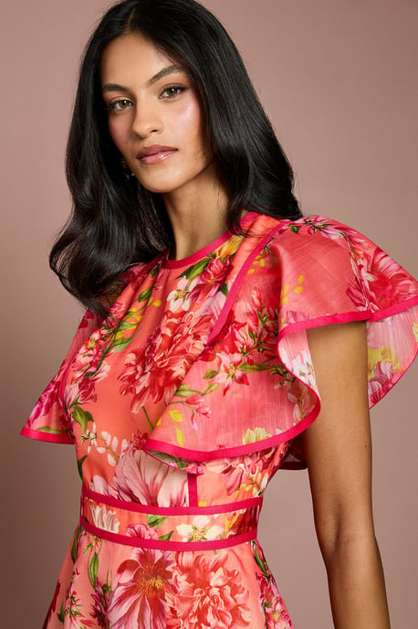Petite Placement Print Frill Sleeve Midi Dress - Image 4