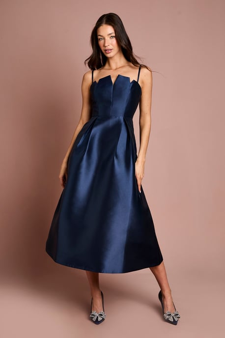 Notch Neck Detail Twill Midi Dress - Image 1
