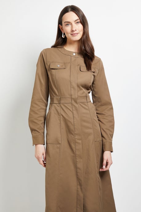 Utility Pocket Collarless Shirt Dress - Image 2