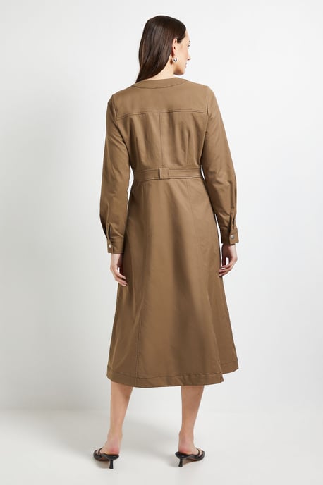 Utility Pocket Collarless Shirt Dress - Image 3