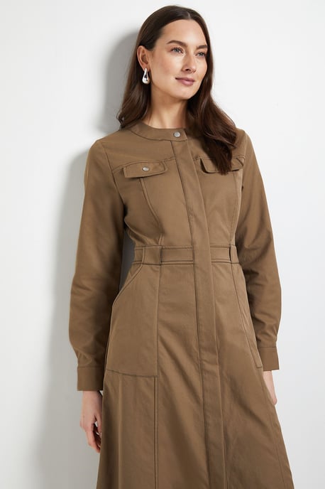 Utility Pocket Collarless Shirt Dress - Image 4