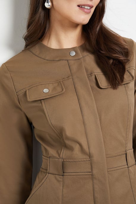 Utility Pocket Collarless Shirt Dress - Image 5