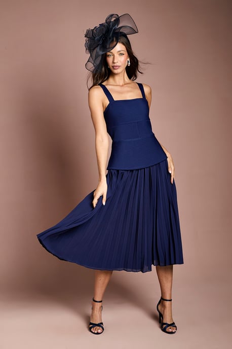 Bandage Bodice Midi Dress With Pleated Skirt - Image 1