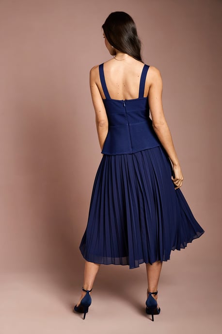Bandage Bodice Midi Dress With Pleated Skirt - Image 3