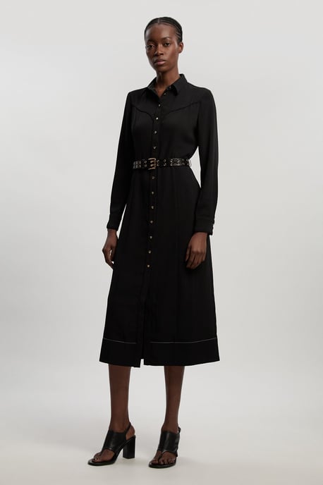 Twill Contrast Woven Midi Shirt Dress - Image 1